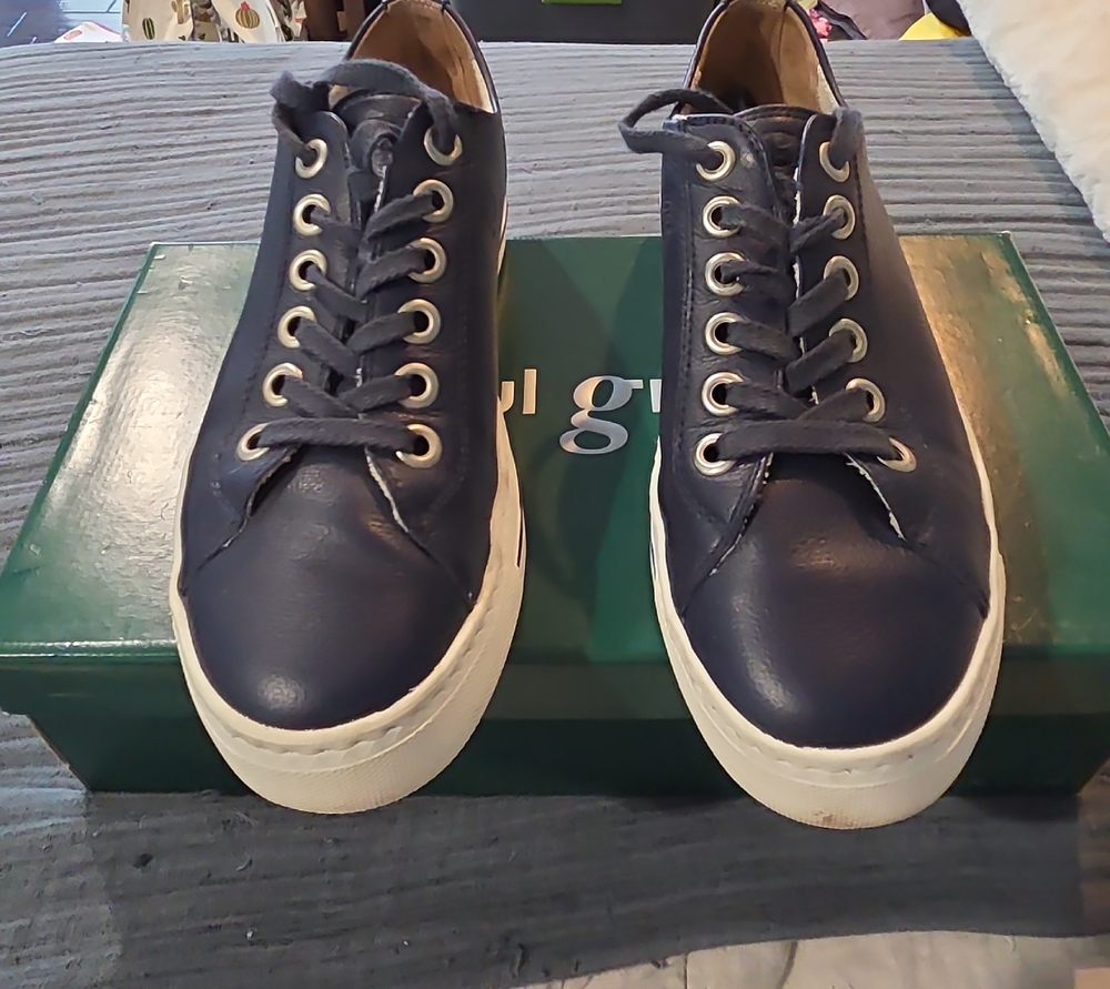 Paul Green Navy Leather Women's Sneakers with White Soles